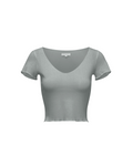 POINTELLE CAPSLEEVE TOP HEATHER GREY